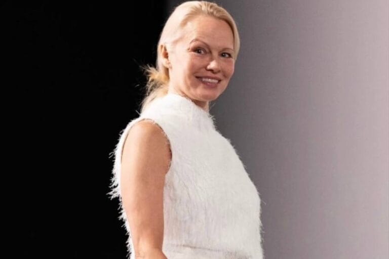 Pamela Anderson receives an award at the Zurich Film Festival