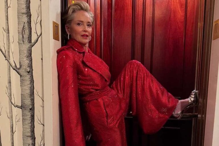 Total red: Sharon Stone attends a charity event in New York