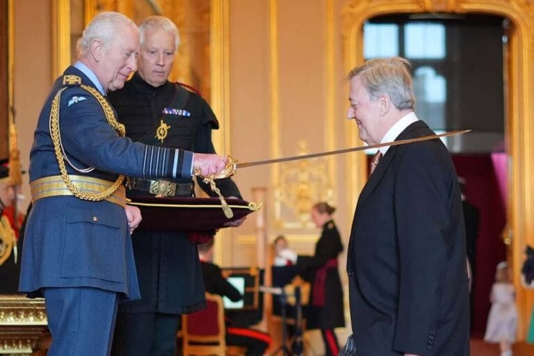 Stephen Fry has been knighted for his charity and environmental work