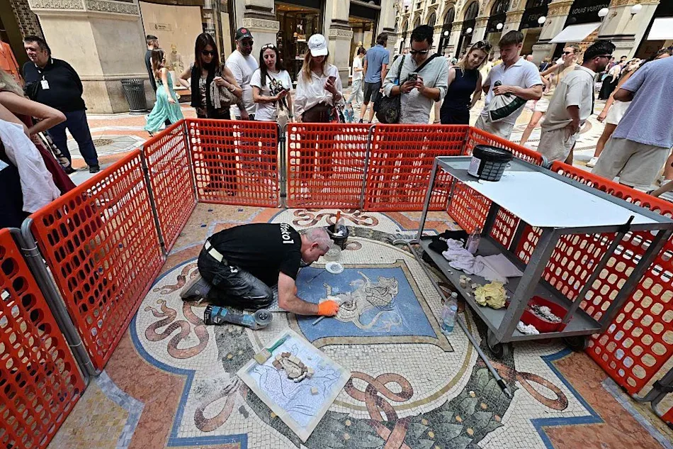 Restoration of the Worn Bull Mosaic Begins in Milan's Galleria Vittorio Emanuele II Restoration of the Worn Bull Mosaic Begins in Milan's Galleria Vittorio Emanuele II